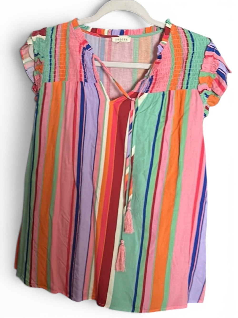 JODIFL Flutter Sleeve Pink and Orange Tunic
